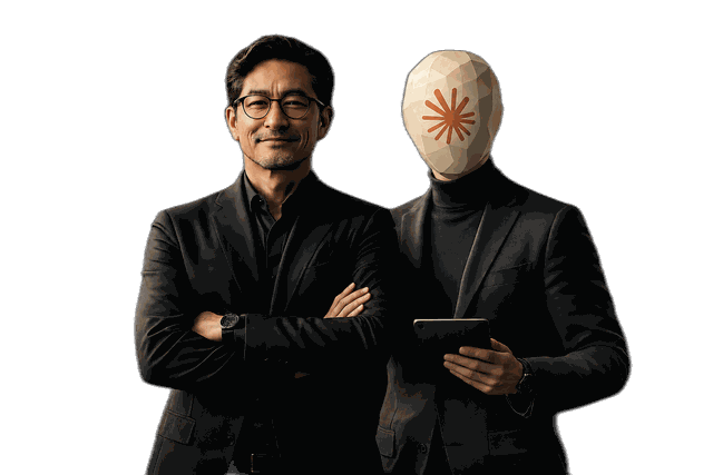 一位主管與他的 AI Agent 並肩站著