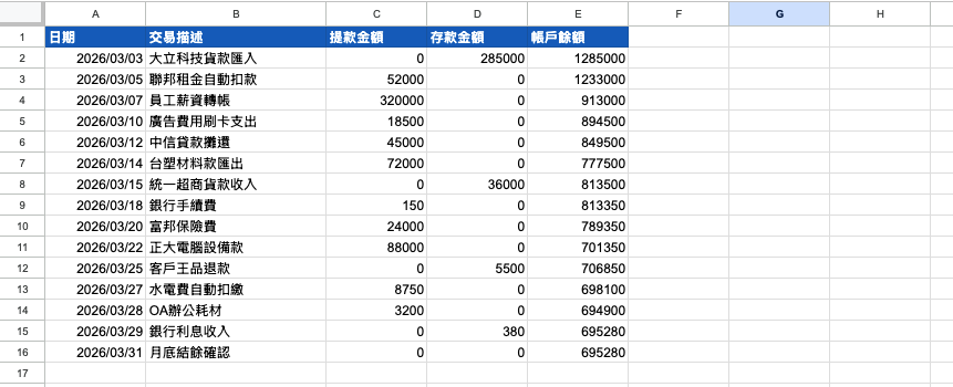原始銀行對帳單