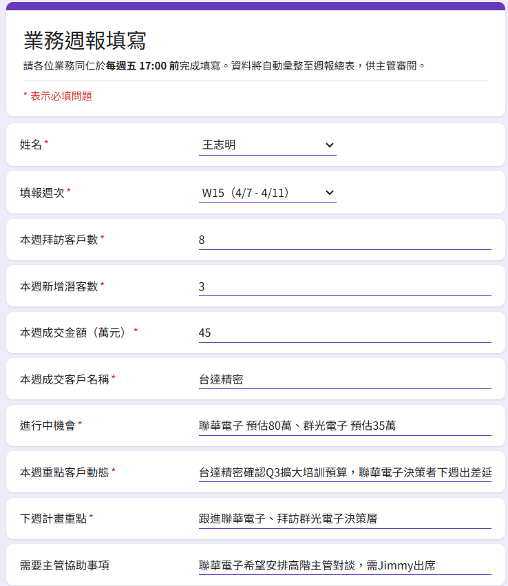 Forms 業務週報填寫
