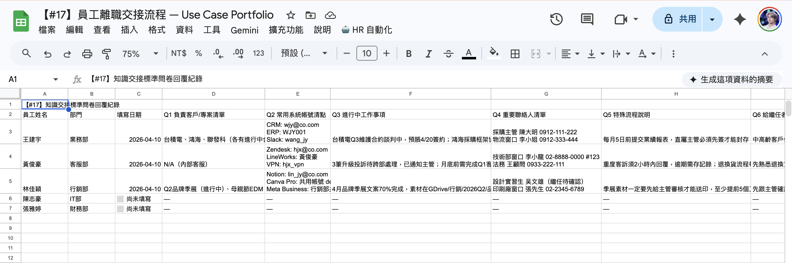 知識交接問卷
