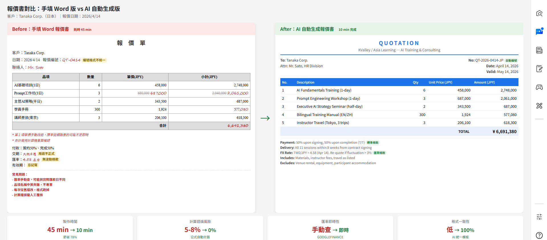 AI 生成報價書草稿